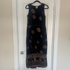 Black Maxi Dress with Gold Medallion Print - Sleeveless